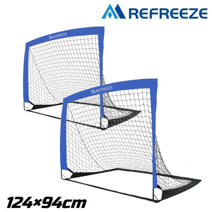 REFREEZE(リフリーズ) 124×94cm 折りたたみ サッカーゴール ブルー 2個セット 収納バッグ付き 室内 屋外兼用