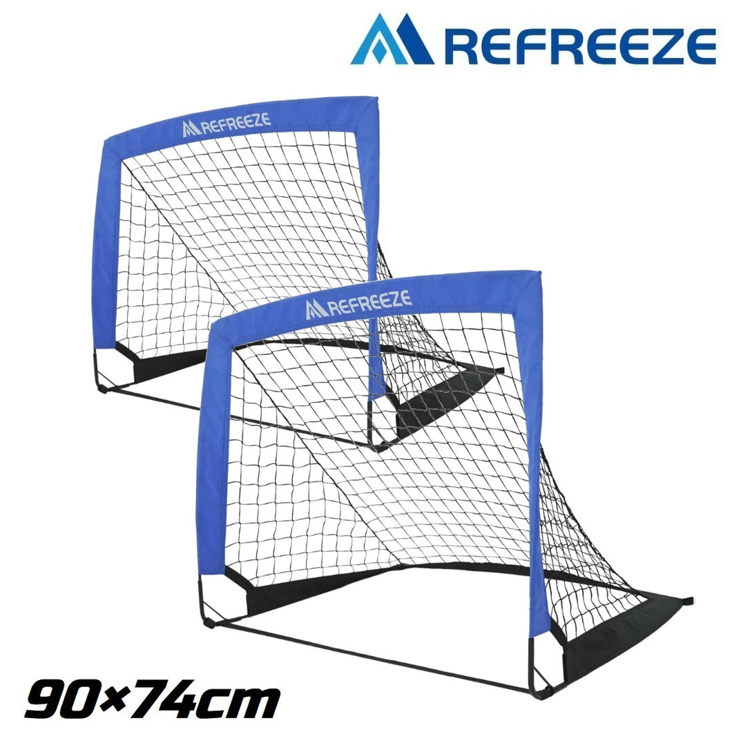 REFREEZE リフリーズ 90×74cm 折りたたみ サッカーゴール ブルー 2個セット 収納バッグ付き 室内 屋外兼用