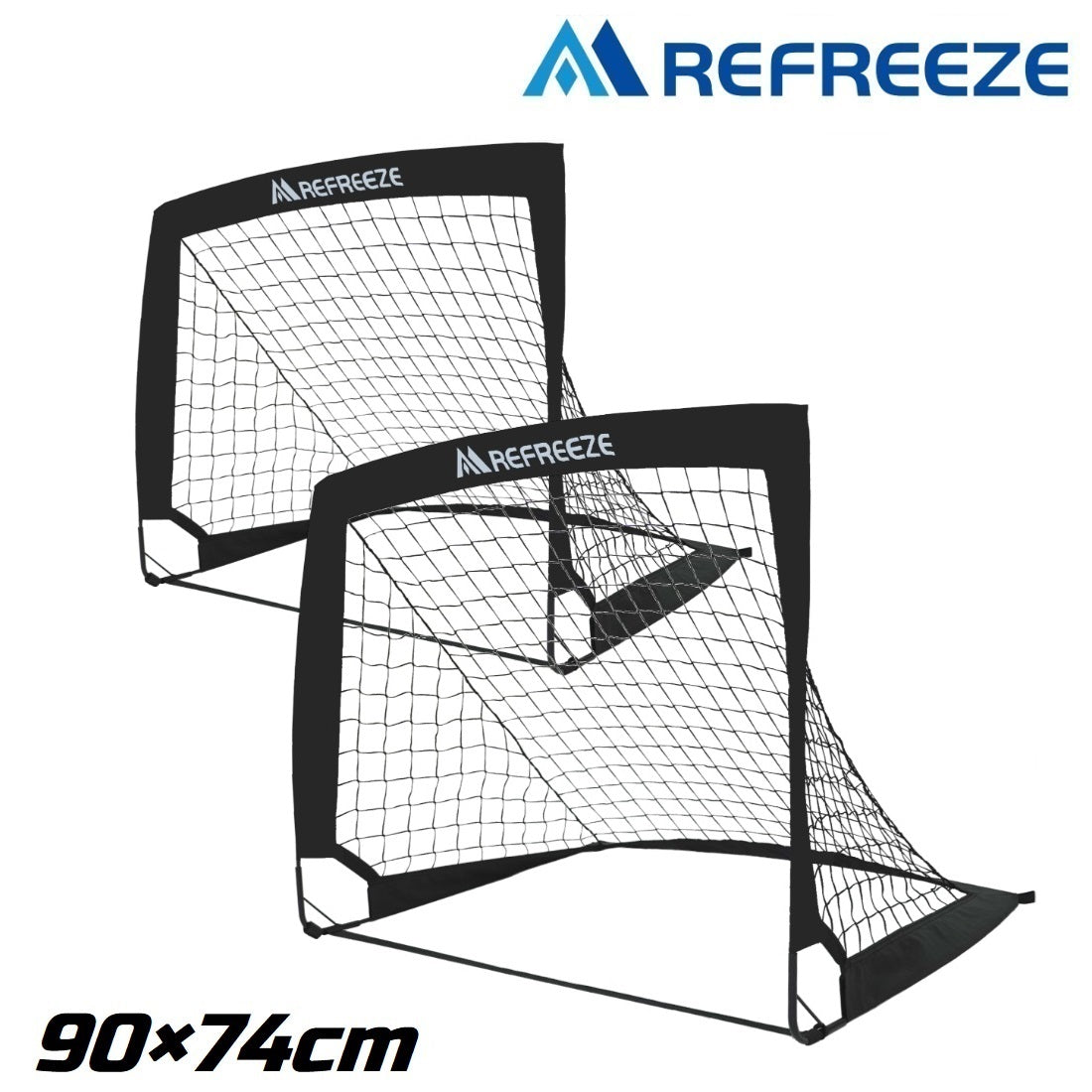 REFREEZE(リフリーズ) 90×74cm 折りたたみ サッカーゴール ブラック 2個セット 収納バッグ付き 室内 屋外兼用