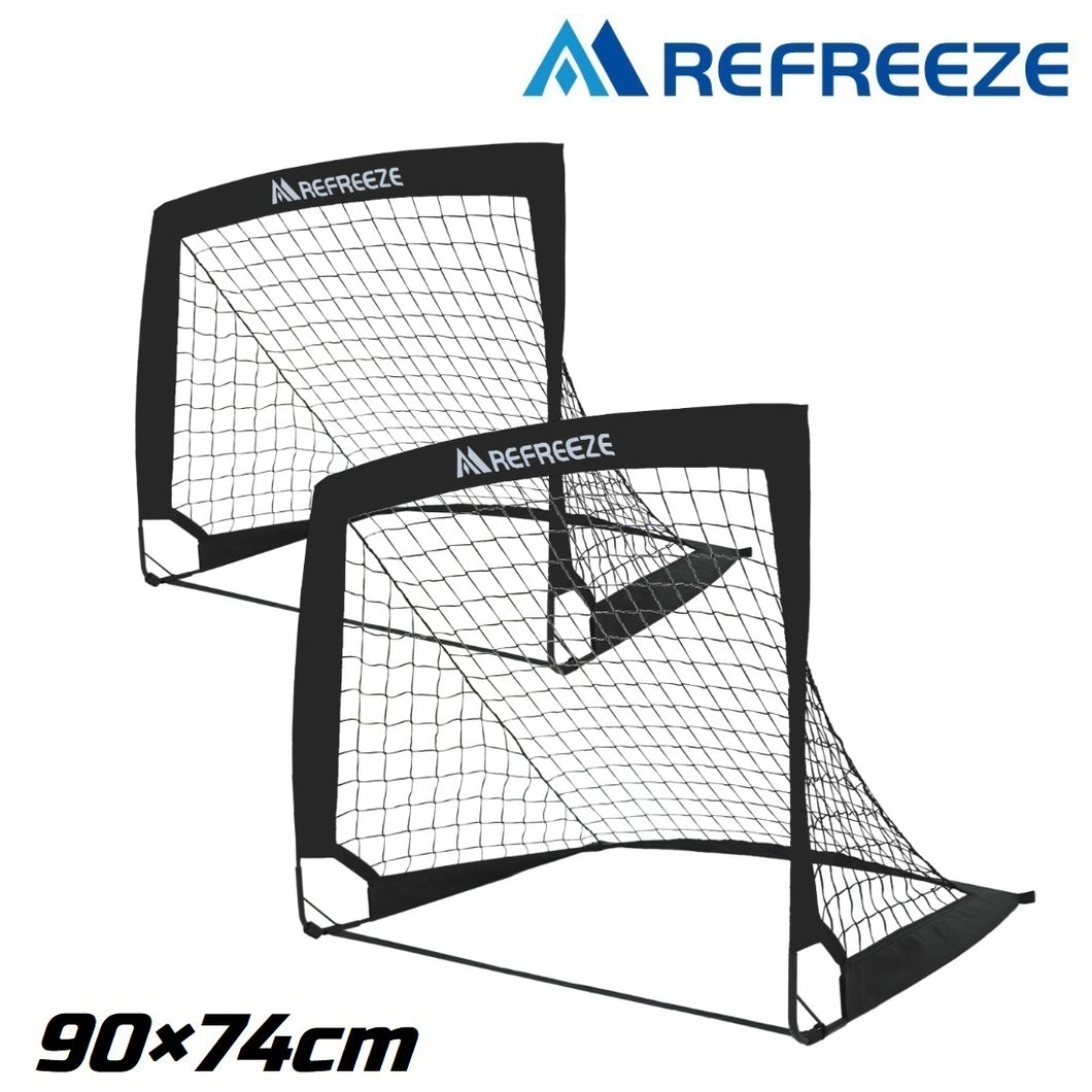 REFREEZE リフリーズ 90×74cm 折りたたみ サッカーゴール ブラック 2個セット 収納バッグ付き 室内 屋外兼用