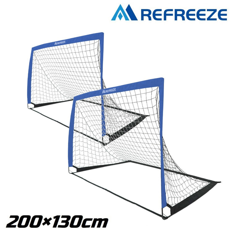 REFREEZE(リフリーズ) 200×130cm 折りたたみ サッカーゴール ブルー 2個セット 収納バッグ付き ポータブル フットサルゴール