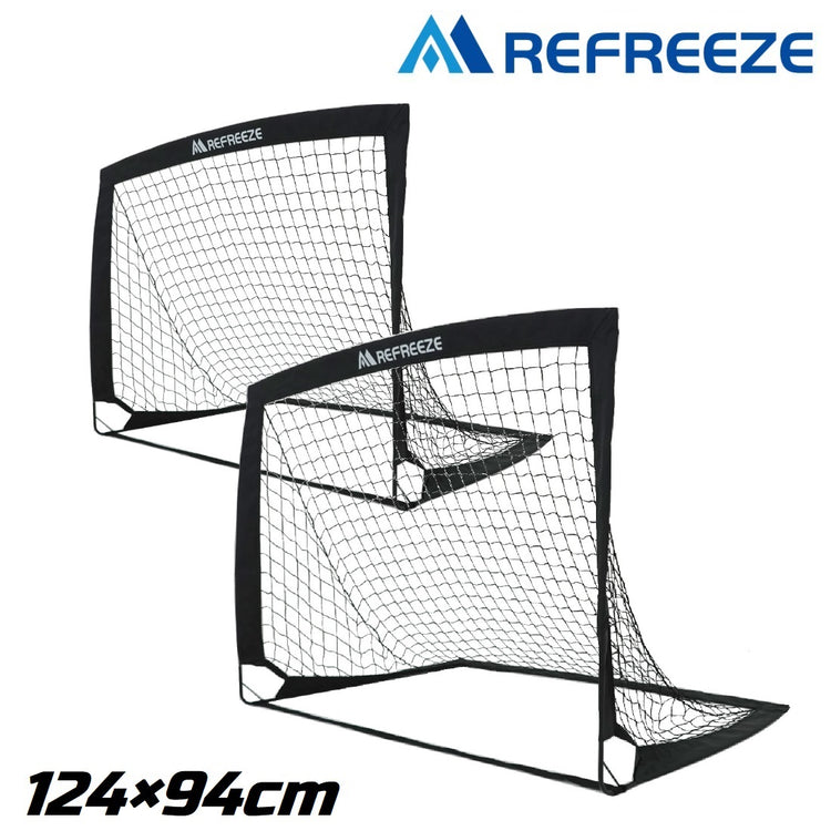 REFREEZE(リフリーズ) 124×94cm 折りたたみ サッカーゴール ブラック 2個セット 収納バッグ付き 室内 屋外兼用