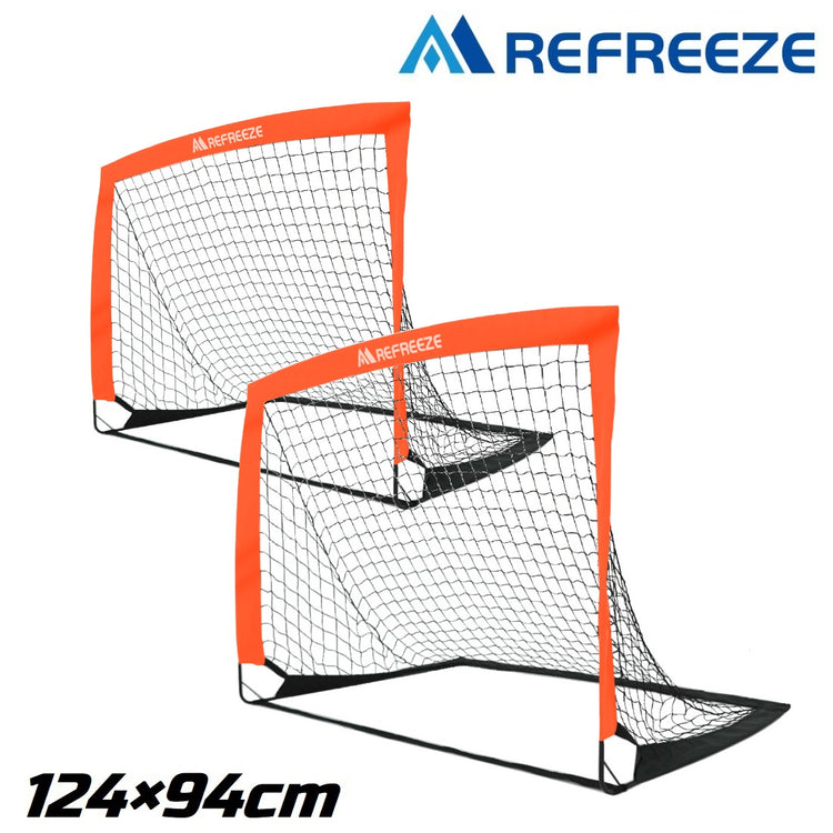 REFREEZE(リフリーズ) 124×94cm 折りたたみ サッカーゴール オレンジ 2個セット 収納バッグ付き 室内 屋外兼用