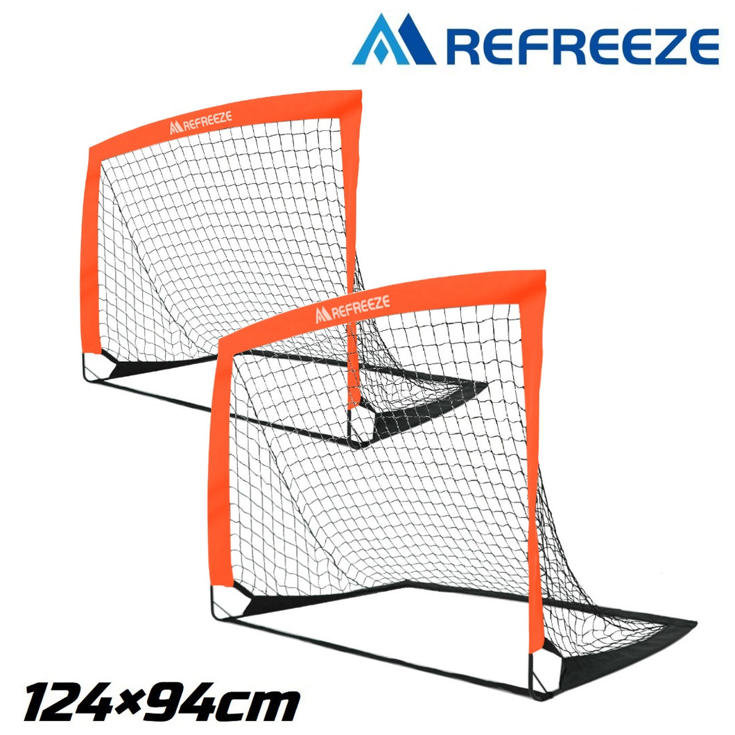 REFREEZE リフリーズ 124×94cm 折りたたみ サッカーゴール オレンジ 2個セット 収納バッグ付き 室内 屋外兼用